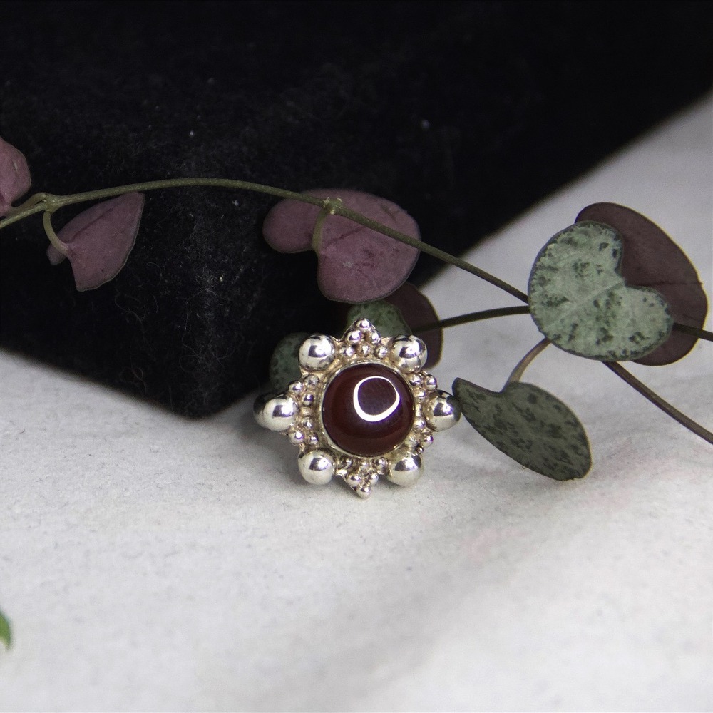 Sterling Silver Carnelian Sunburst Ring Size 5.75 925 Boho Statement Jewelry